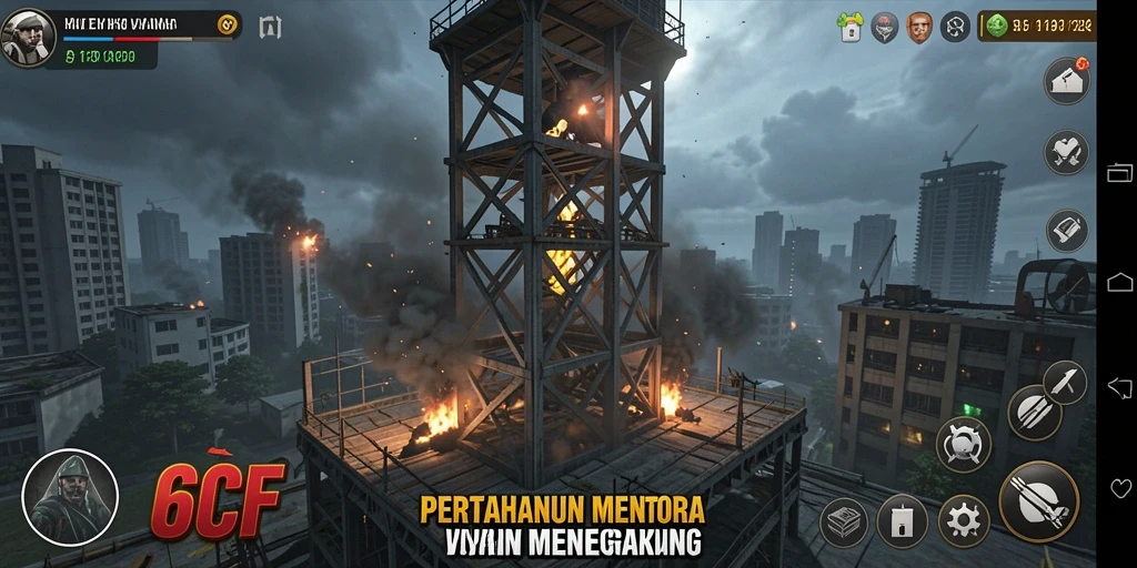 Tampilan gameplay mendebarkan dalam 6CF Tower Defense.