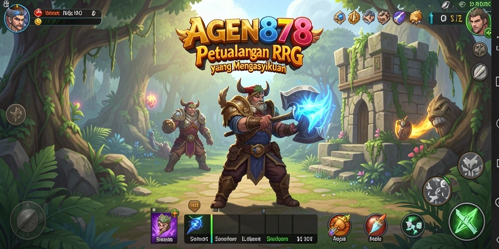 Tampilan layar permainan AGEN878 dengan karakter RPG dalam pertempuran.