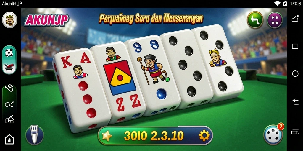 Tampilan utama AKUNJP dengan gameplay Domino yang menarik.