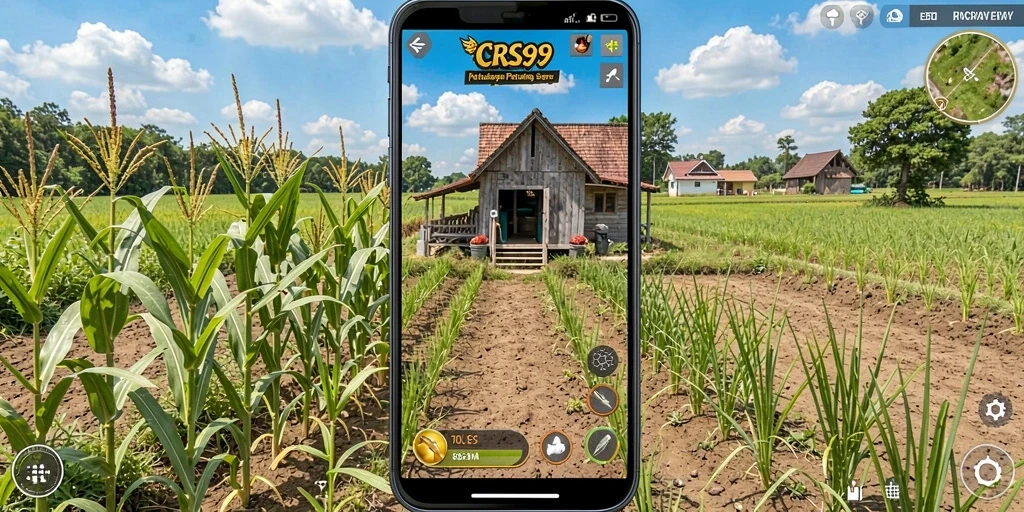 Tampilan gameplay <strong>CRS99</strong> dengan ladang yang hijau dan subur.