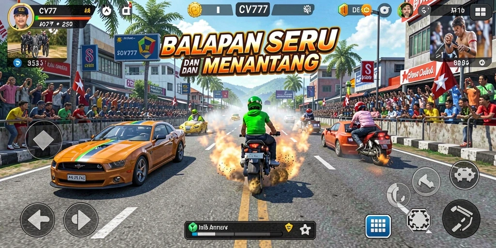 Tampilan gameplay balapan yang mendebarkan di CV777.