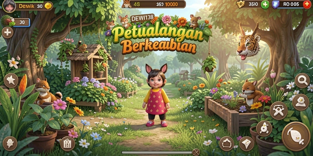 Tangkapan layar gameplay DEWI138 menampilkan aktivitas berkebun yang seru.