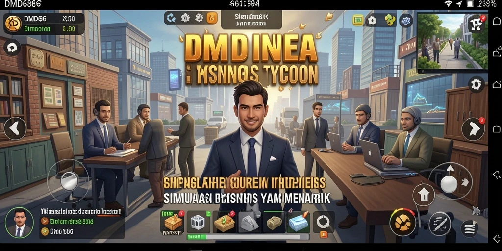 Tangkapan layar gameplay DMD686 yang menunjukkan manajemen bisnis yang strategis.