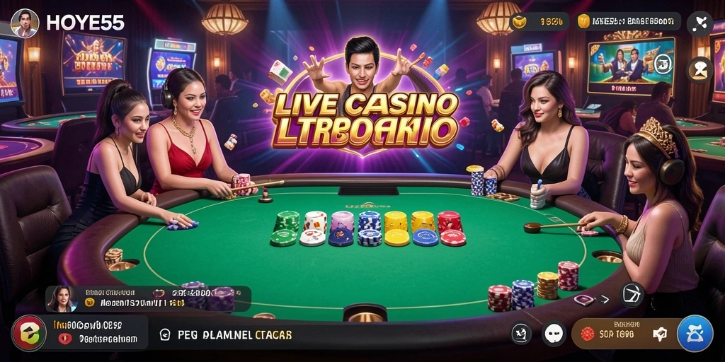 Screenshot utama menunjukkan pengalaman seru bermain Live Casino di HOYE55.