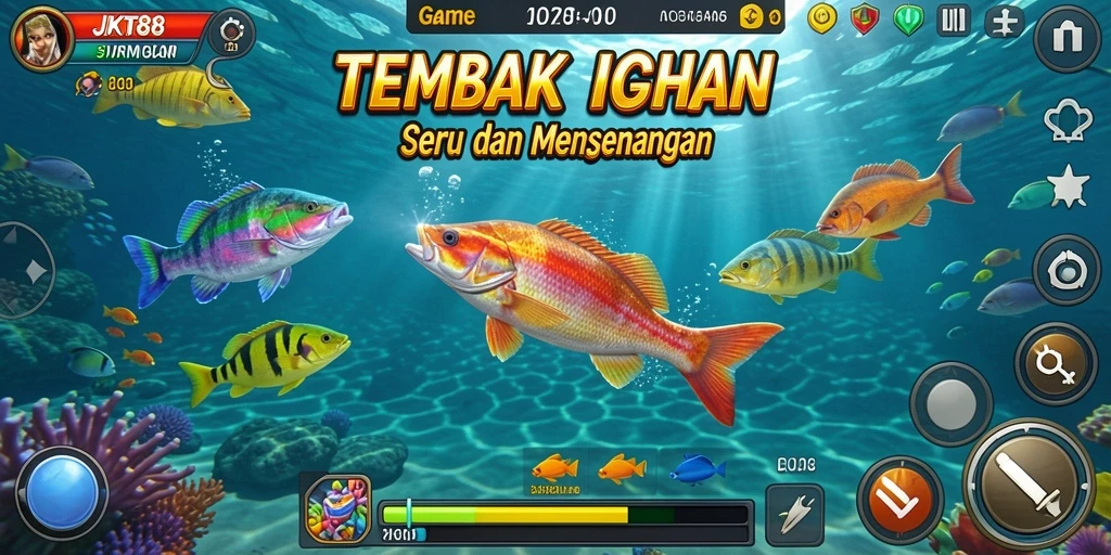 Screenshot utama JKT88 menampilkan aksi menembak ikan yang seru.