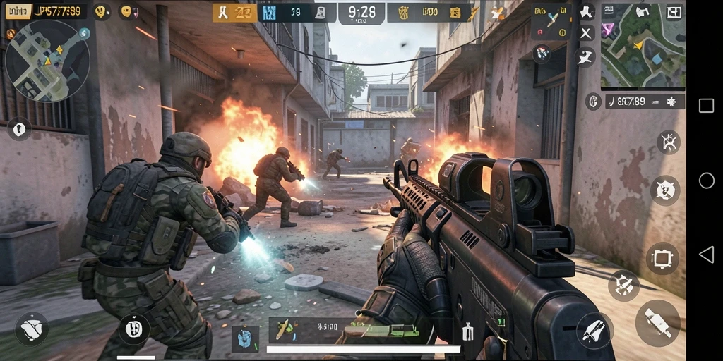 Gameplay JP6789 menampilkan pertempuran FPS yang intens.