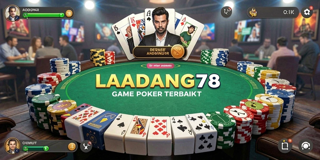 Screenshot utama LADANG78 menampilkan gameplay Poker yang seru.