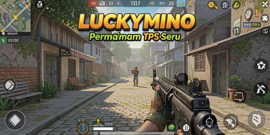 Screenshot gameplay LUCKYMINO yang menunjukkan aksi tembak-menembak seru.
