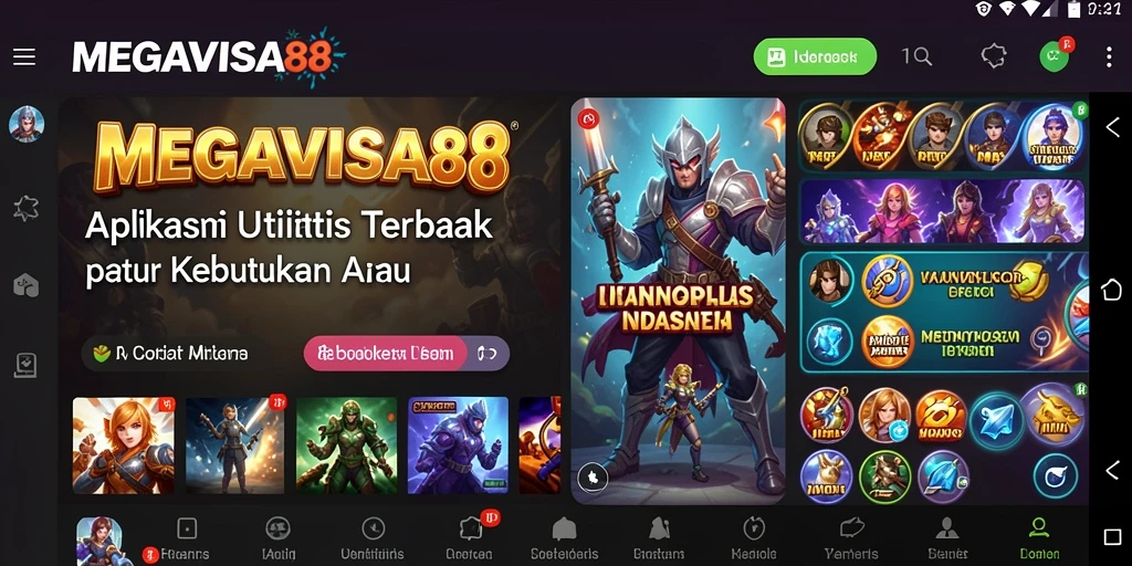 Tampilan utama aplikasi <strong>MEGAVISA88</strong> dengan fitur utilitas yang lengkap.