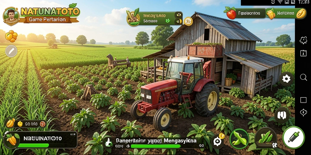 Gameplay NATUNATOTO menunjukkan pengelolaan ladang dengan baik.