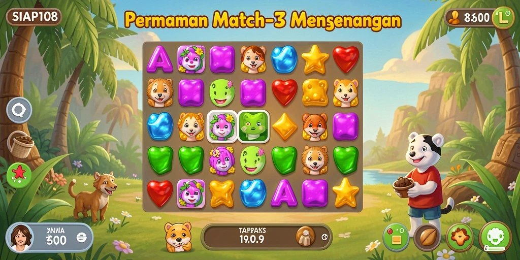 Screenshot gameplay SIAP108 dengan aksi match-3 yang seru.