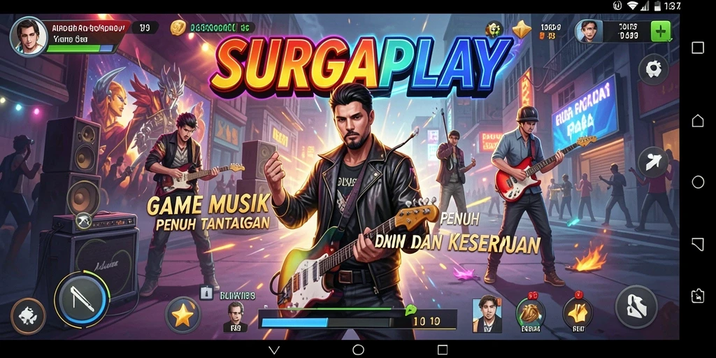 Tampilan gameplay SURGAPLAY dengan tantangan musik yang seru.
