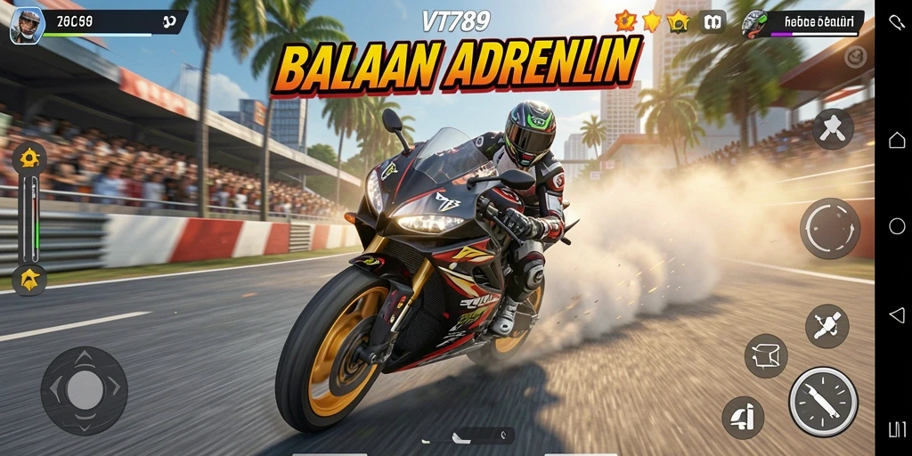 Tampilan gameplay seru dalam balapan motor yang menegangkan.