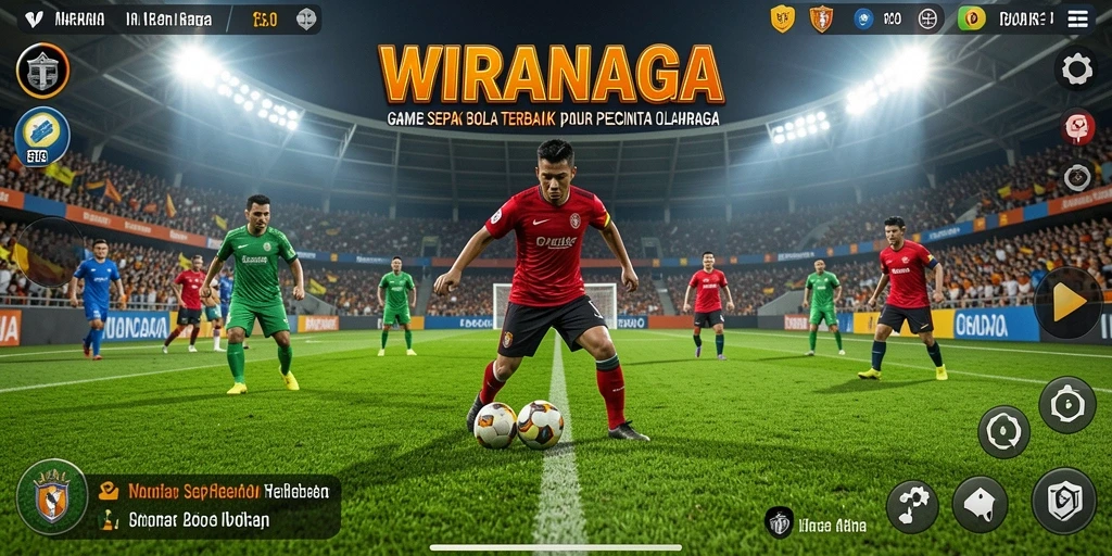 Tampilan gameplay seru WIRANAGA dengan aksi sepak bola intens.